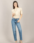 VICOLO - 4AB4007 - MAGLIA CROP BEIGE CON SPALLINE