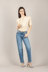 VICOLO - 4AB4007 - MAGLIA CROP BEIGE CON SPALLINE