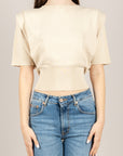 VICOLO - 4AB4007 - MAGLIA CROP BEIGE CON SPALLINE