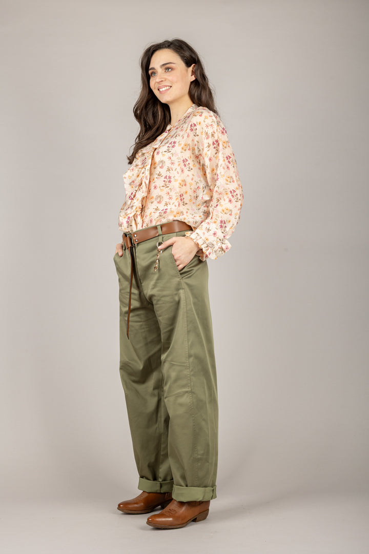 VICOLO - TD1301 - CAMICIA A FIORI CON ROUCHES