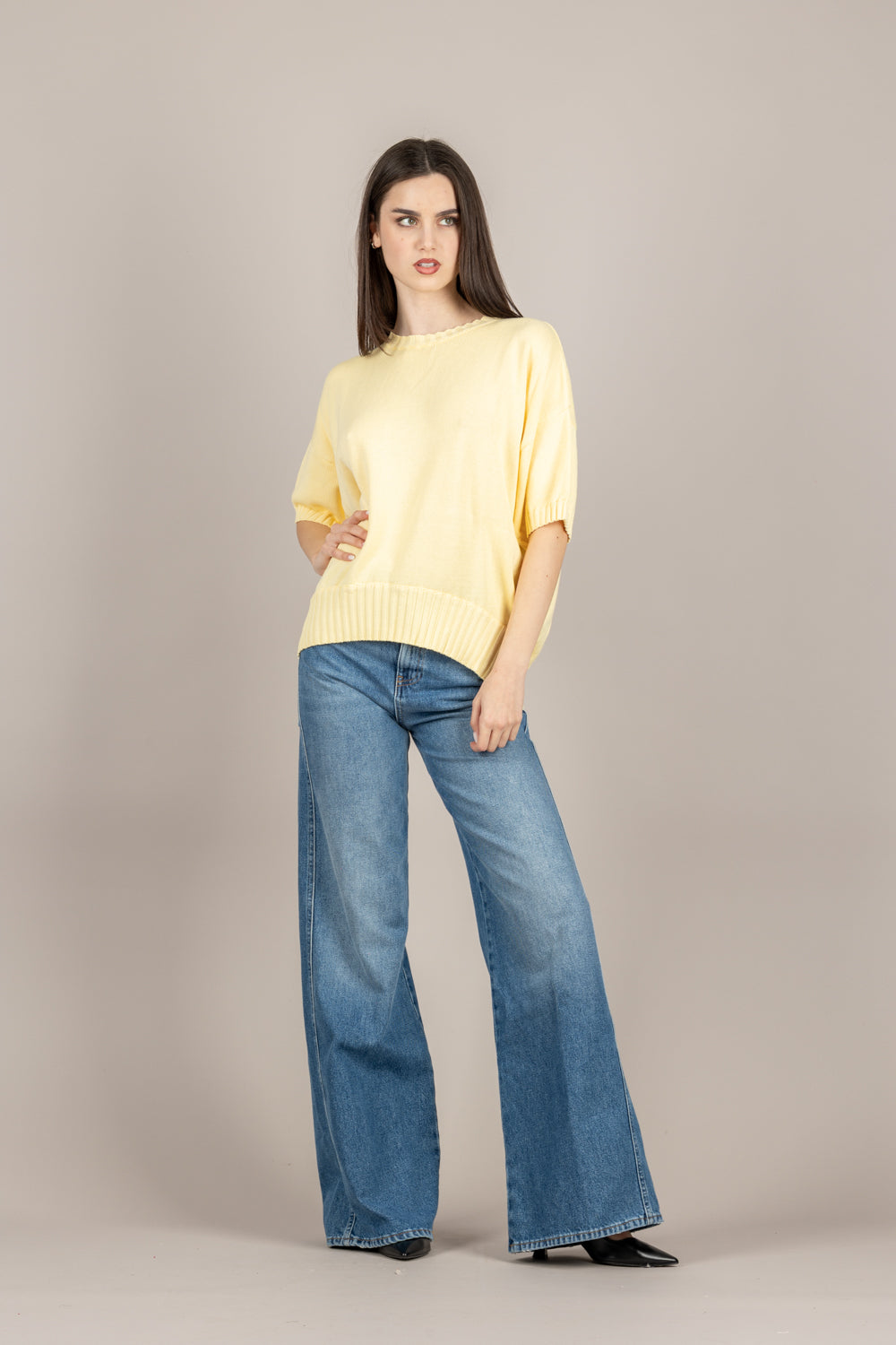 VICOLO - 7AB7058 - MAGLIA GIALLO PAGLIERINO 