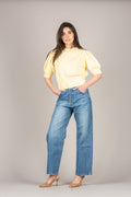 VICOLO - 7AB7062 - MAGLIA GIROCOLLO MANICA PALLONCINO GIALLO PAGLIERINO