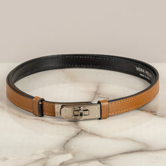 EMUNA' - CINTURA CHIUSURA LUCCHETTO CAFFE'/ARGENTO