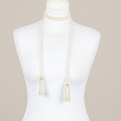 EMUNA' - COLLANA CRAVATTA PERLE BIANCO/ORO