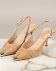 DIVINE FOLLIE - A712-PUN - SLINGBACK SCAMOSCIATA CON PUNTA METALLICA BEIGE