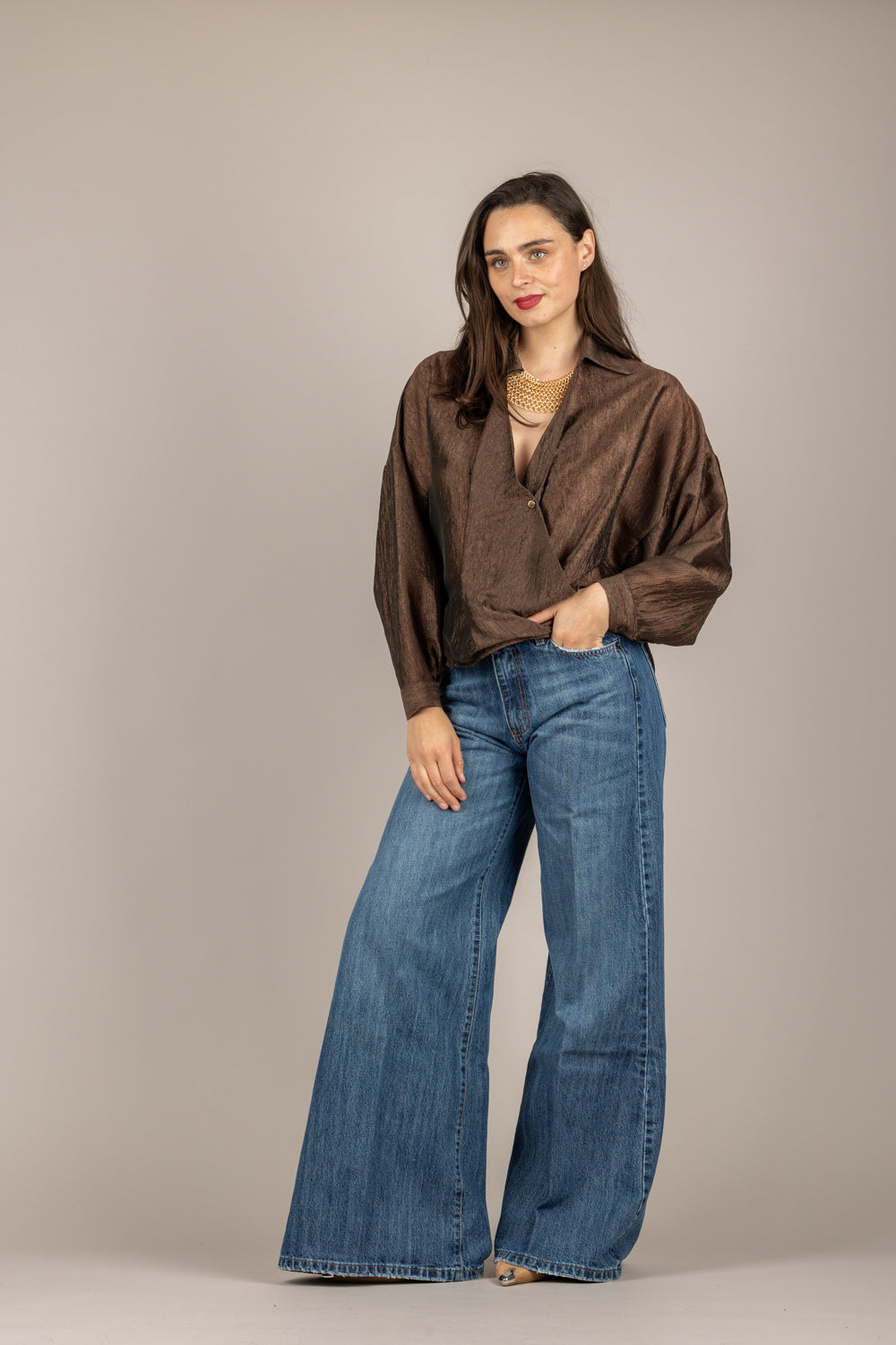 DIXIE - CFNI1LZ - BLUSA GOFFRATA INCROCIATA MORO