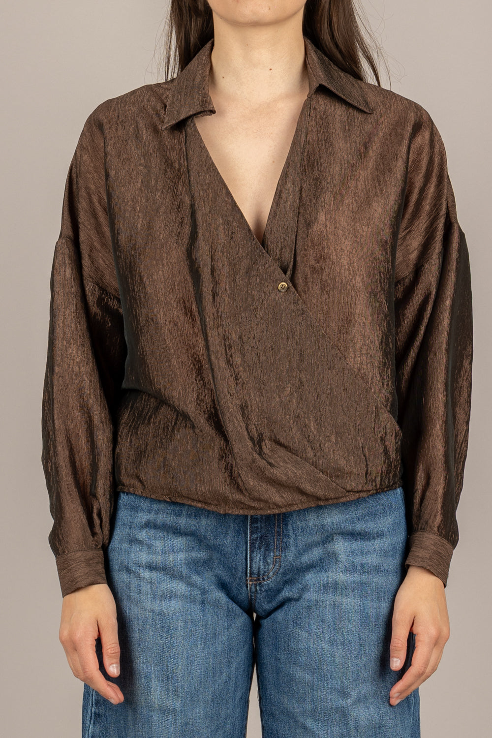 DIXIE - CFNI1LZ - BLUSA GOFFRATA INCROCIATA MORO