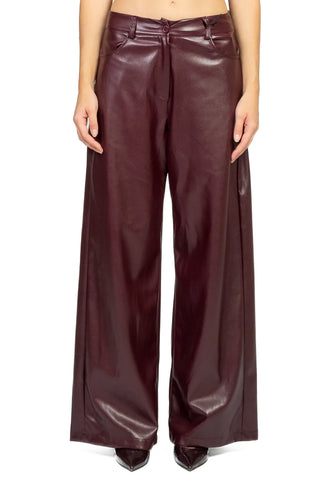 TENSIONE IN - 224155-25 - PANTALONE ECOPELLE PALAZZO CON TASCONI