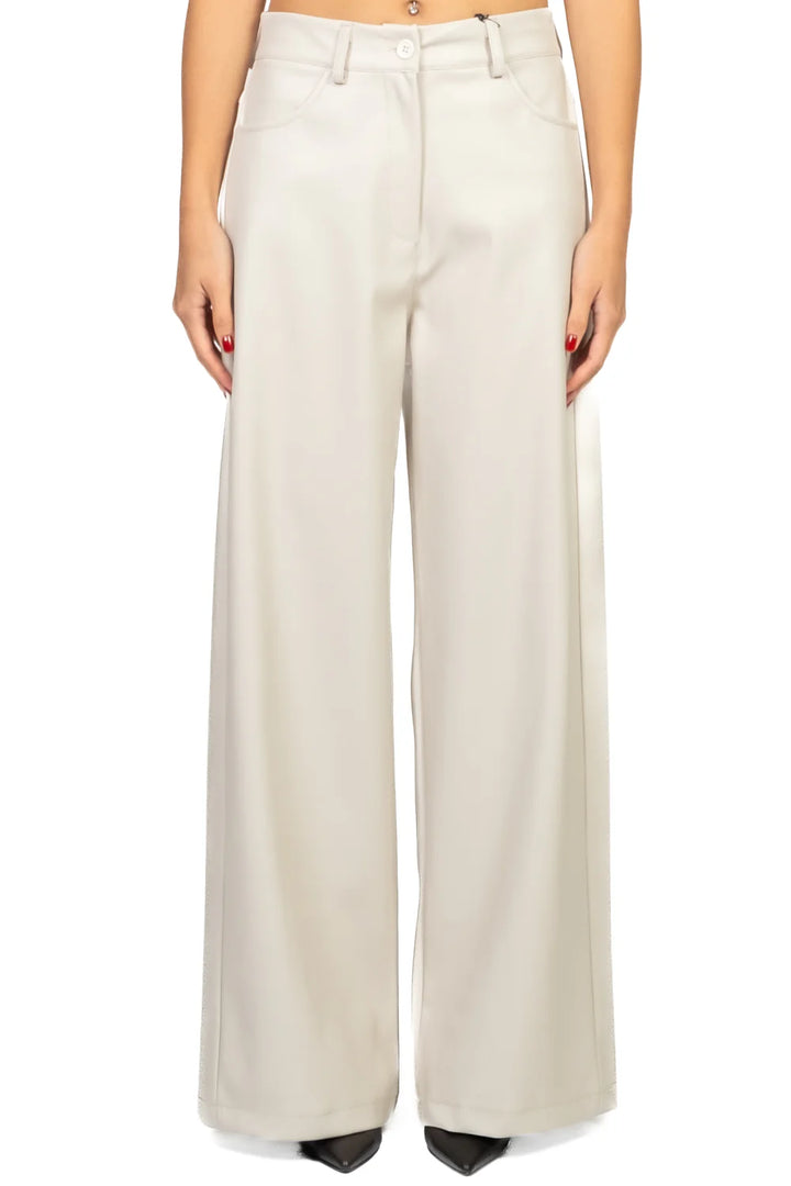 TENSIONE IN - 224155-25 - PANTALONE ECOPELLE PALAZZO CON TASCONI