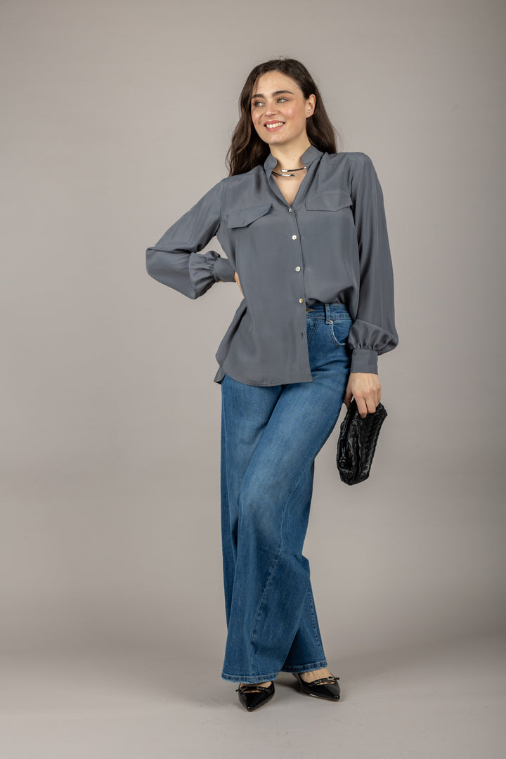 EMUNA - CM13-0061 - CAMICIA SCOLLO COREANA CON TASCHINO