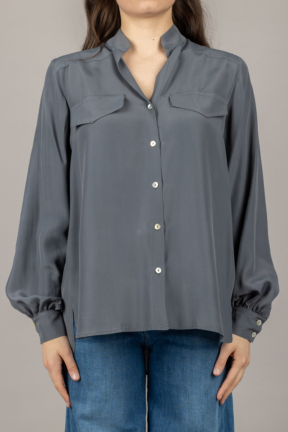 EMUNA - CM13-0061 - CAMICIA SCOLLO COREANA CON TASCHINO