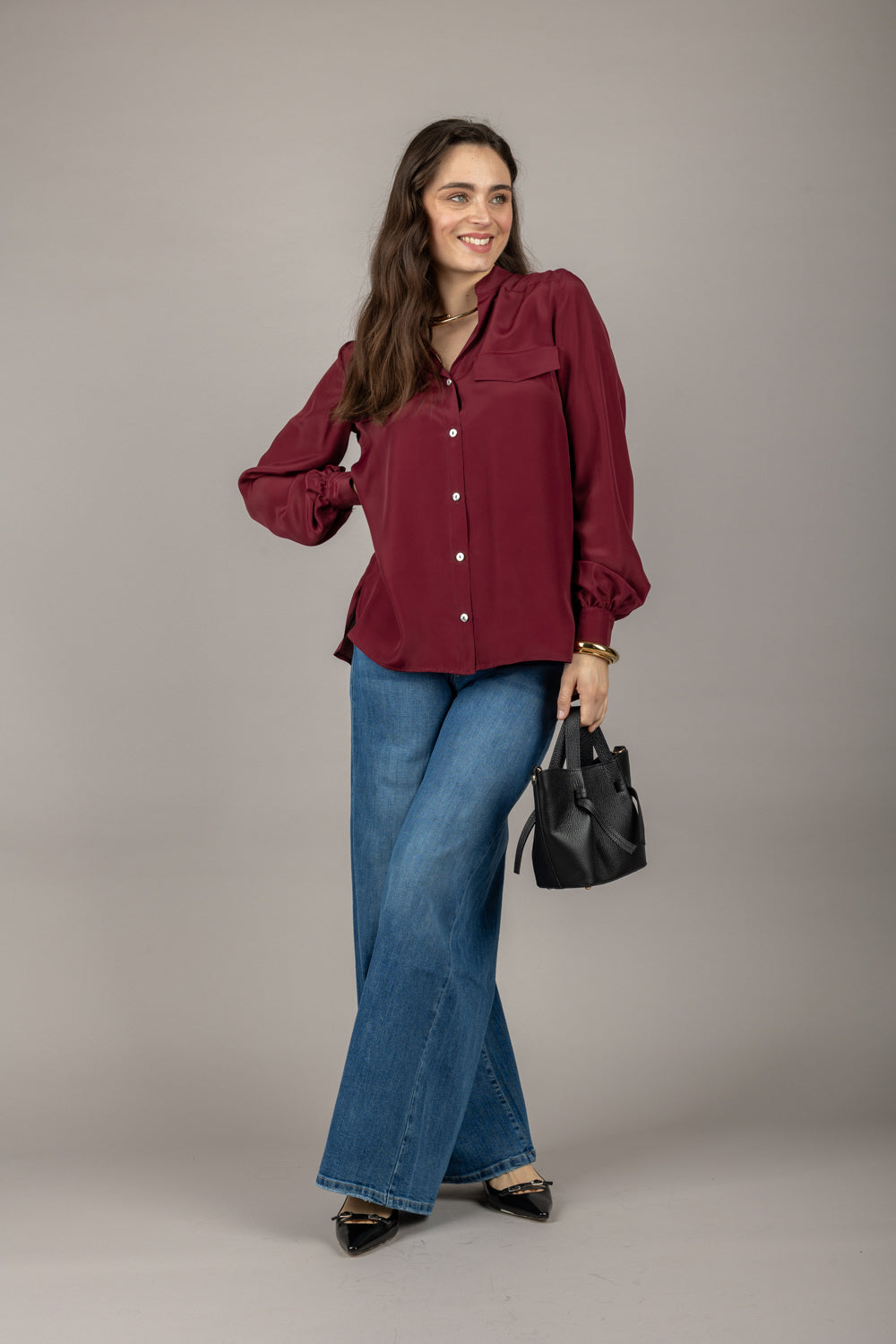 EMUNA - CM13-0061 - CAMICIA SCOLLO COREANA CON TASCHINO