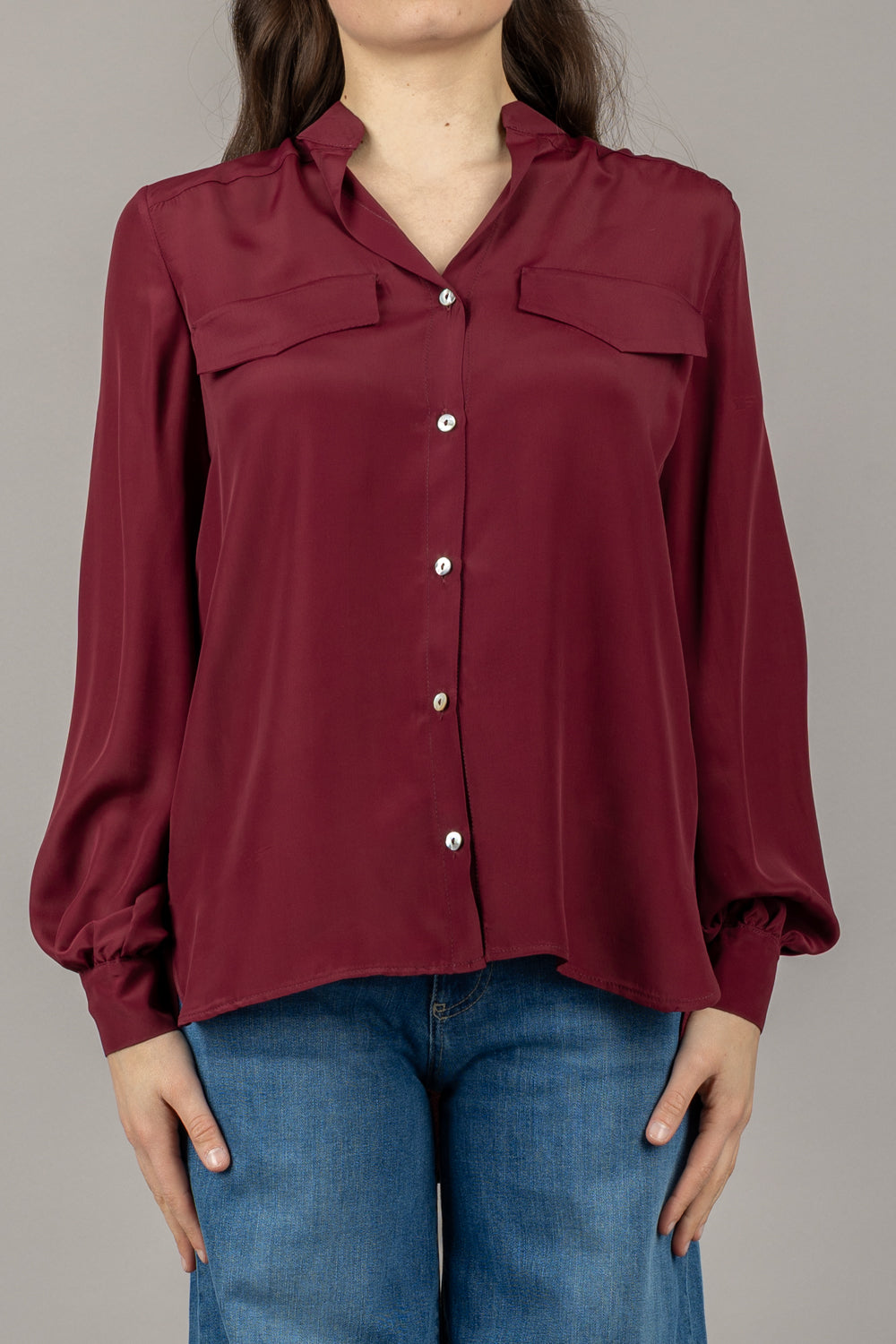 EMUNA - CM13-0061 - CAMICIA SCOLLO COREANA CON TASCHINO
