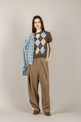 TENSIONE IN - 26P4046 - PANTALONE BALLOON CON PINCES NOCCIOLA