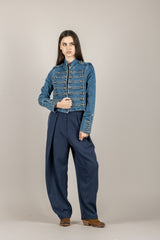 TENSIONE IN - 26P4046 - PANTALONE BALLOON CON PINCES BLU