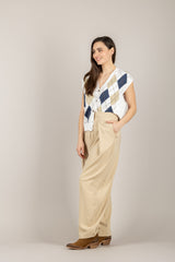 TENSIONE IN - 26P4046 - PANTALONE BALLOON CON PINCES SABBIA