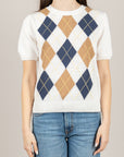 TENSIONE IN - D75630 - MAGLIA MANICA CORTA A ROMBI BURRO/BLU/CAMEL