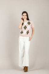 VICOLO - DAB5041 - JEANS CRISTINA BIANCO CON FINTI BOTTONI DORATI