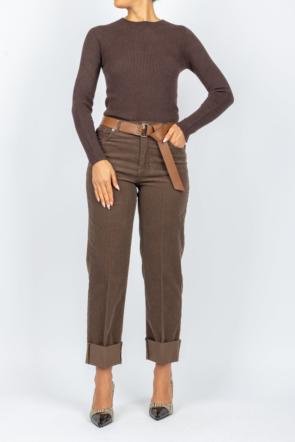 HAVEONE - PLS-M250 - PANTALONE MANDY VELLUTO CON RISVOLTO