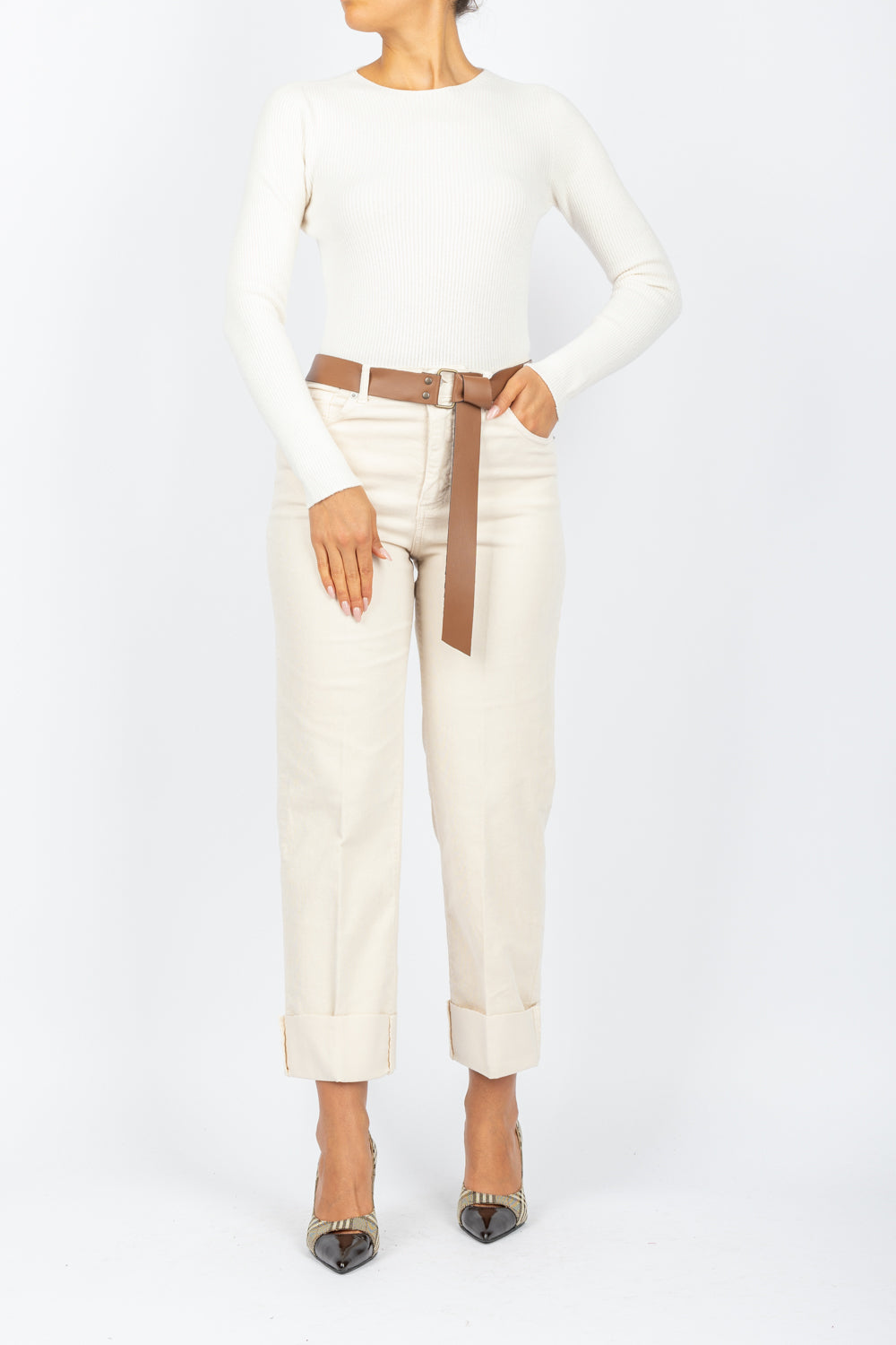 HAVEONE - PLS-M250 - PANTALONE MANDY VELLUTO CON RISVOLTO