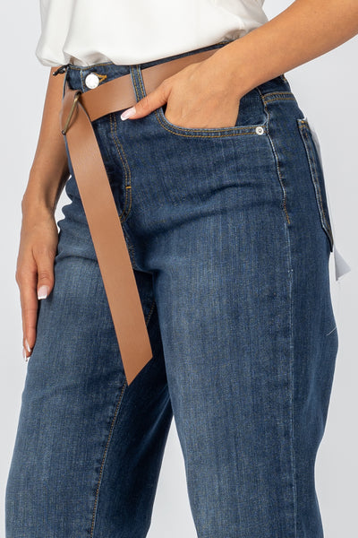 HAVEONE - PLS-M066 - JEANS CON RISVOLTO TAGLIO VIVO CON CINTURA