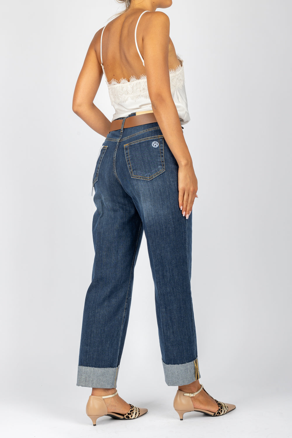 HAVEONE - PLS-M066 - JEANS CON RISVOLTO TAGLIO VIVO CON CINTURA