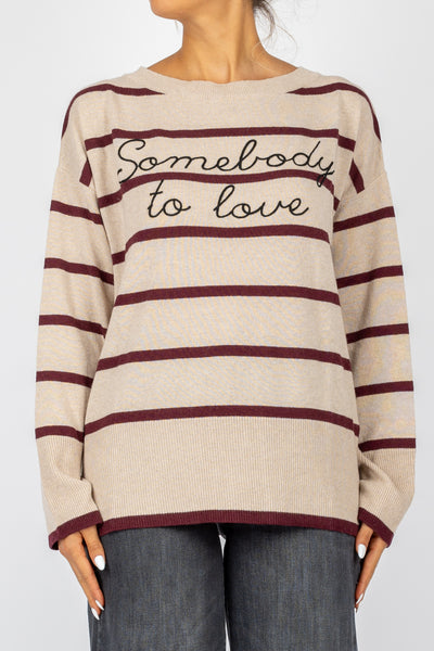 KONTATTO - 3M0288 - MAGLIONE RIGHE CON SCRITTA SOMEBODY TO LOVE