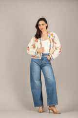 KONTATTO - OL100N - GIACCA APERTA RICAMATA AZZURRO