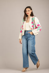 KONTATTO - OL100N - GIACCA APERTA RICAMATA TURCHESE