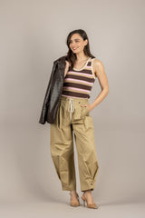 DIXIE - P067A219 - PANTALONE BARREL CON DETTAGLIO BOTTONE CAVIGLIA BEIGE