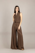 IMPERIAL - P3ZQLAF - PANTALONE PALAZZO GESSATO CON PINCES MORO