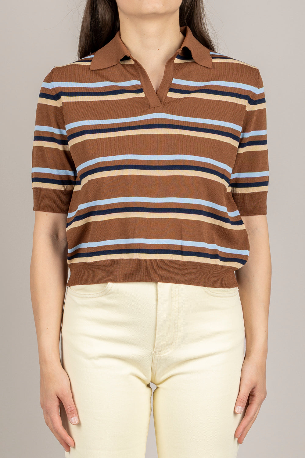 TENSIONE IN - PA5563 - MAGLIA POLO A RIGHE MULTICOLOR TARGIN/BEIGE/BLU/AZZURRO