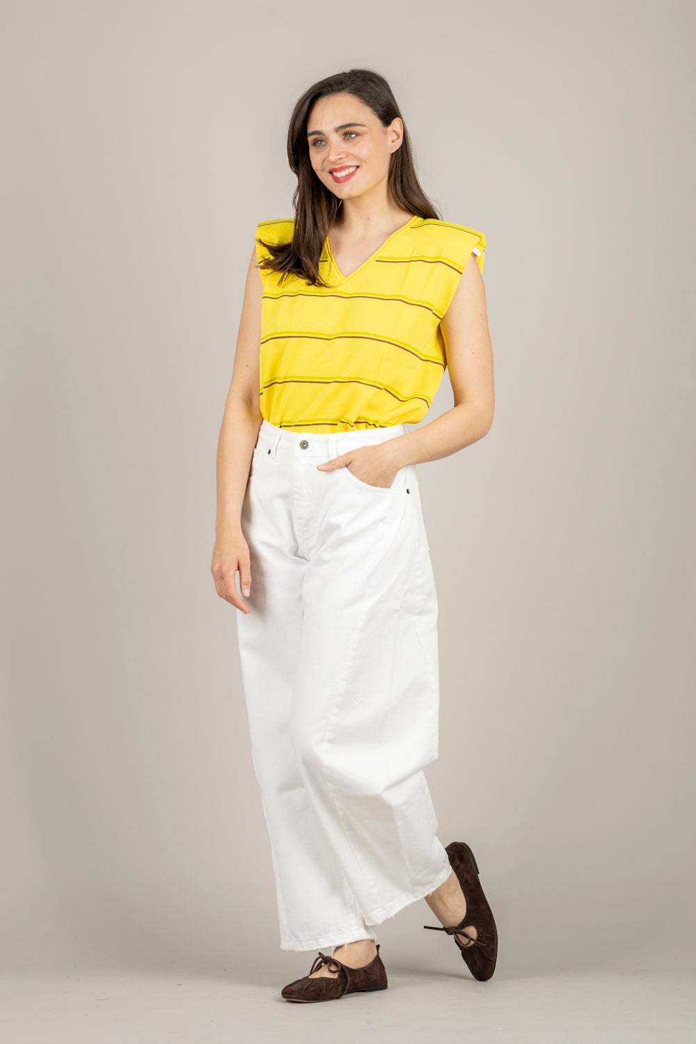 TENSIONE IN - PA5574 - MAGLIA RIGATA CON SPALLINE PAGLIA/TARGIN/ACERBO