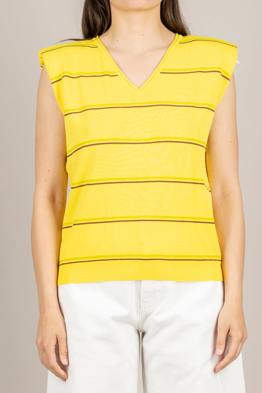 TENSIONE IN - PA5574 - MAGLIA RIGATA CON SPALLINE PAGLIA/TARGIN/ACERBO
