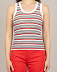 TENSIONE IN - PA5591 - CANOTTA A COSTINE RIGATA LATTE/ROSSO/BLU