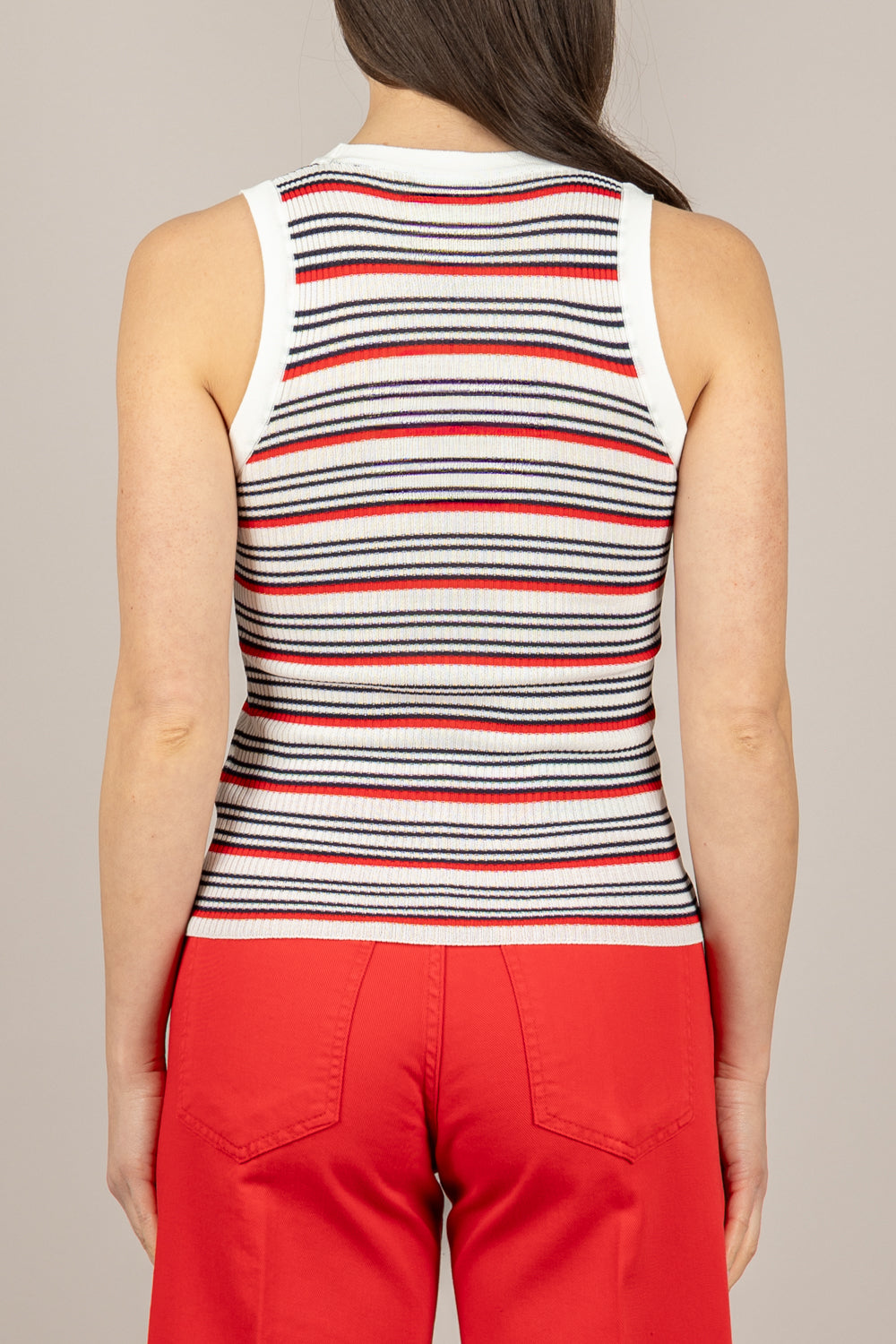 TENSIONE IN - PA5591 - CANOTTA A COSTINE RIGATA LATTE/ROSSO/BLU