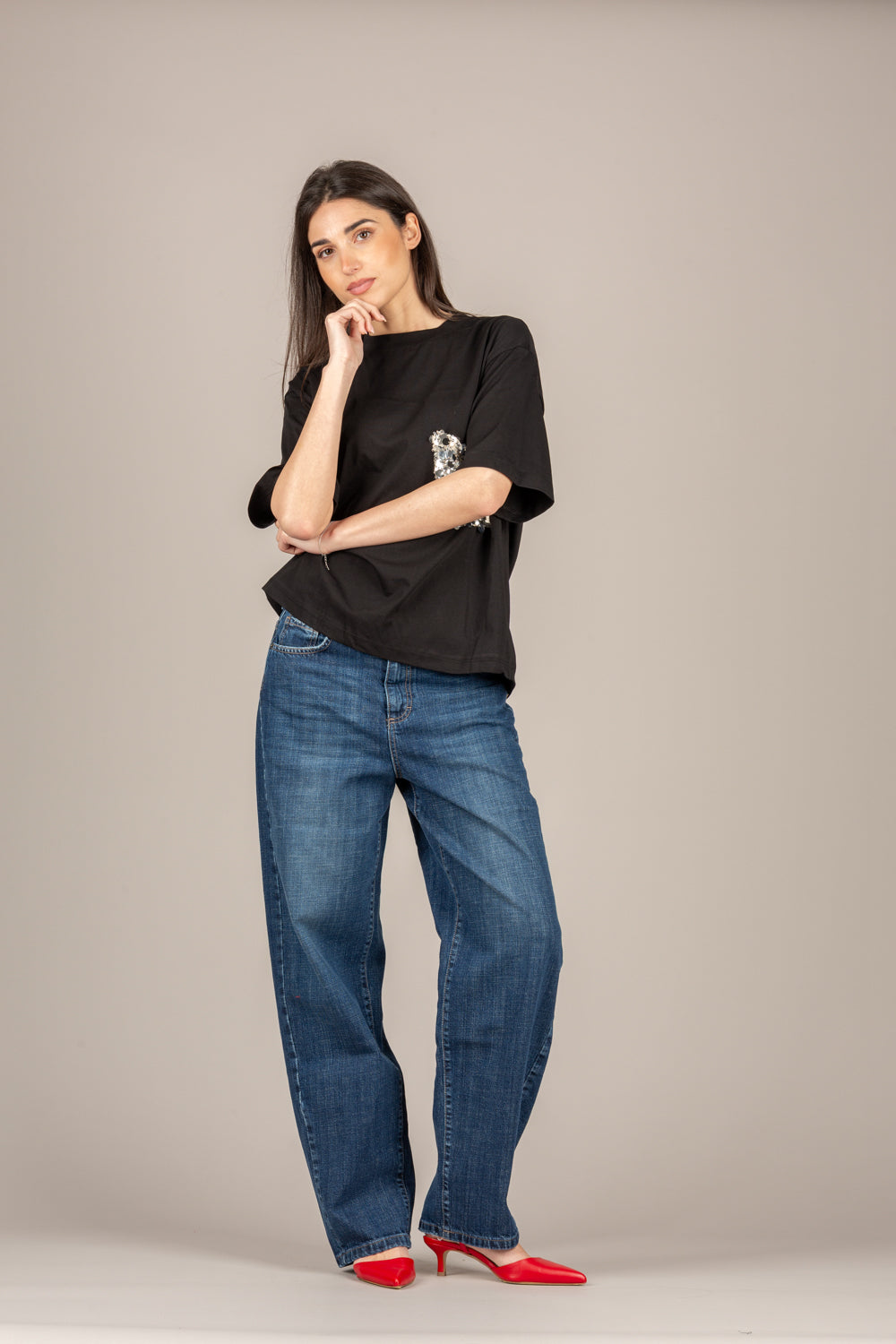 TENSIONE IN - PE260112 - T-SHIRT TASCA PAILLETTES NERO