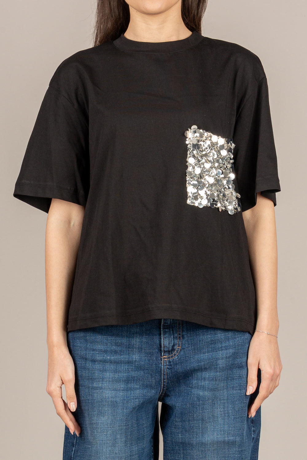 TENSIONE IN - PE260112 - T-SHIRT TASCA PAILLETTES NERO