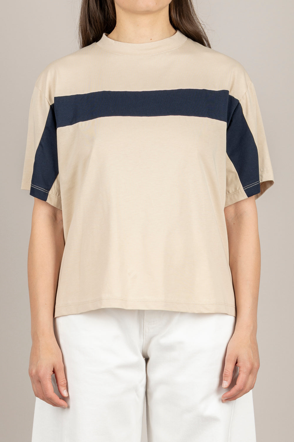 TENSIONE IN - PE260120 - T-SHIRT CON BANDA AVORIO/BLU