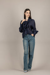 TENSIONE IN - PE260140 - BLUSA CON FIOCCO BLU