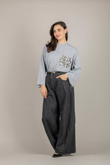 TENSIONE IN - PE260149 - T-SHIRT MANICA LUNGA CON TASCA PAILLETTES GRIGIO MELANGE