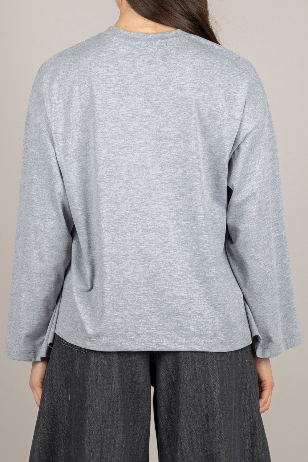 TENSIONE IN - PE260149 - T-SHIRT MANICA LUNGA CON TASCA PAILLETTES GRIGIO MELANGE