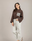 TENSIONE IN - PE260149 - T-SHIRT MANICA LUNGA CON TASCA PAILLETTES MORO