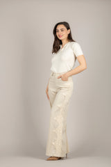 TENSIONE IN - PX1296 - PANTALONE CON DETTAGLI LATERALI IN PIZZO SAND