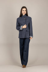 TENSIONE IN - QS733 - GIACCA COLLO ALTO CON CHIUSURA BOTTONE BLU/BLU