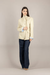 TENSIONE IN - QS733 - GIACCA COLLO ALTO CON CHIUSURA BOTTONE SABBIA/CELESTE