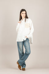 TENSIONE IN - S26C809 - CAMICIA OVER TASCHINO PAILLETTES NATURALE