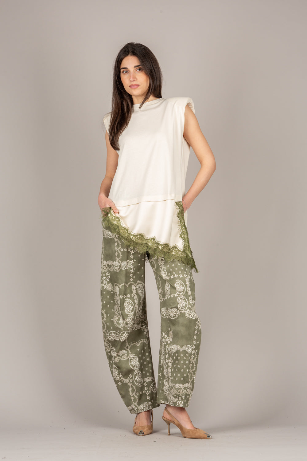 MOTEL - S26M896 - MAGLIA DOPPIO TESSUTO ASIMMETRICA BURRO