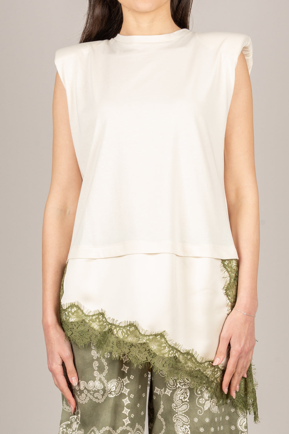 MOTEL - S26M896 - MAGLIA DOPPIO TESSUTO ASIMMETRICA BURRO
