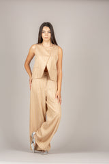 TENSIONE IN - S26PA16 - PANTALONE GESSATO MICRO PAILLETTES CAMMELLO